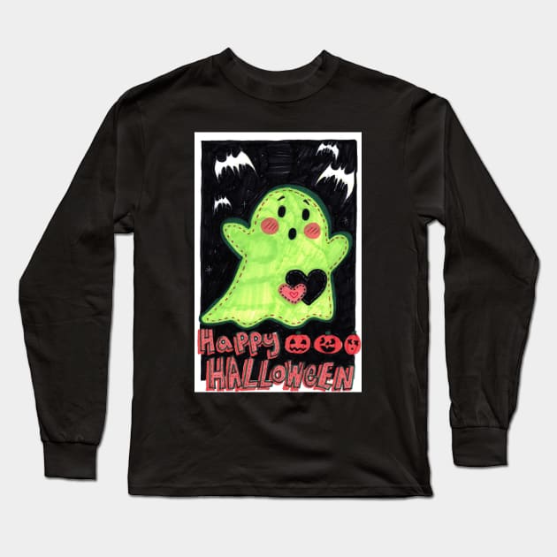 Happy Halloween Cute Green Ghost Doll Long Sleeve T-Shirt by saradaboru